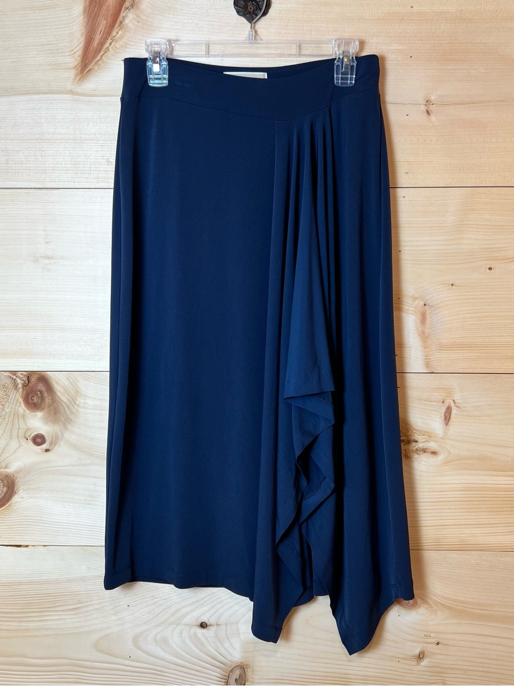 Michael Kors Navy Stretch Knit Asymmetrical Cascade Skirt